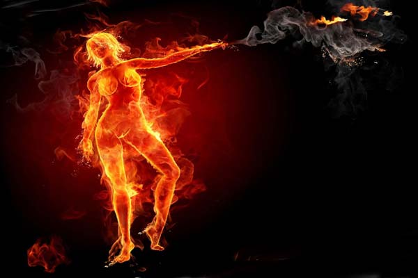 Девушка, огонь, огненная женщина