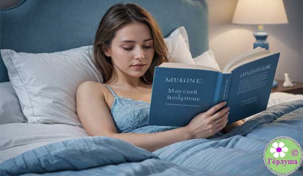 Девушка читает книгу в постели