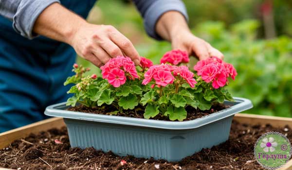 Посадка цветка в контейнер