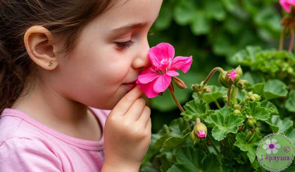 Девочка нюхает цветок