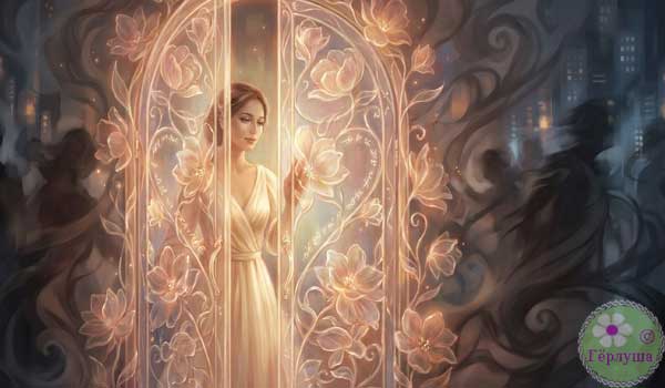 Девушка закрывает прозрачные двери