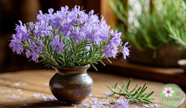 Букет с фиолетовыми цветами в вазе на столе