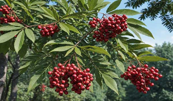 Рябиновые кисти на дереве