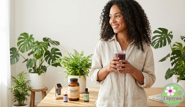 Биохакинг для женщин, молодая женщина у стола с препаратами