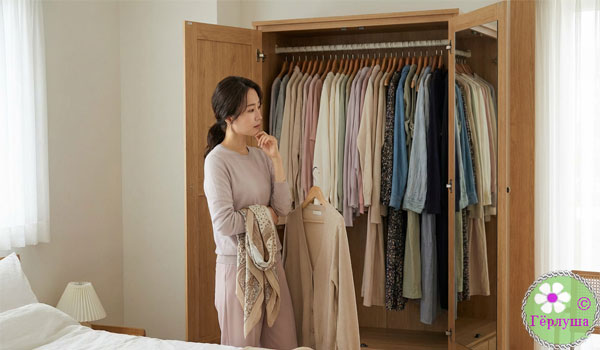 Девушка выбирает одежду