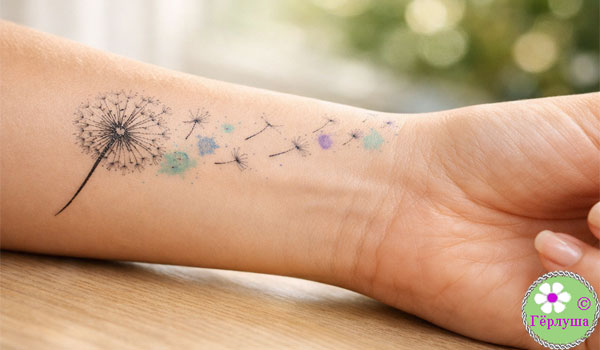 Татуировка с одуванчиком на руке
