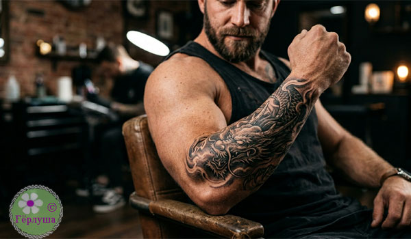 Тату с ящером на руке мужчины