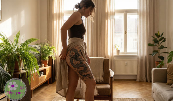 Татуировка на ноге девушки