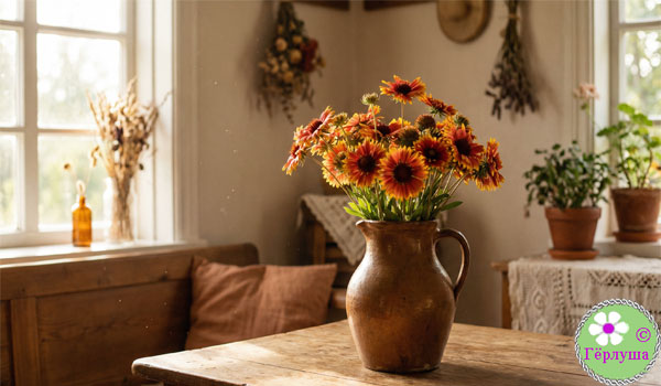 Букет в кувшине на столе