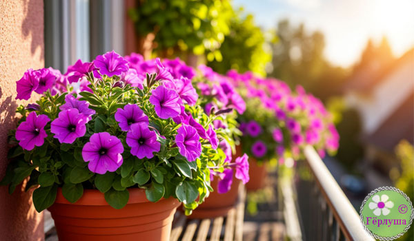 Цветы в кашпо на балконе