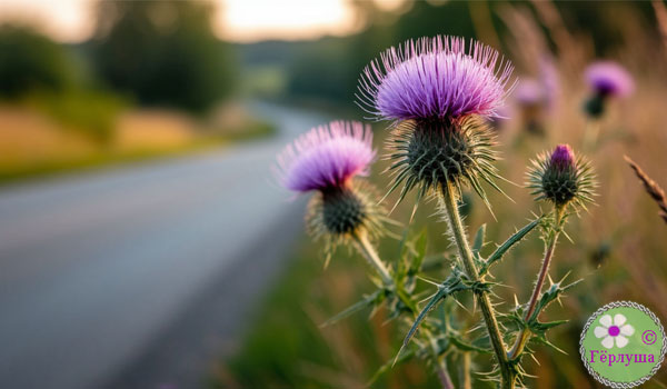 Чертополох на обочине дороги